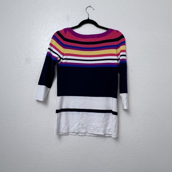 Boston Proper Pullover Sweater Top Sz M Multicolor Stripe Knit 3/4 Sleeve Preppy - Picture 6 of 9